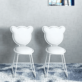 Elegant White Velvet Upholstered Dining Chair Vanity Stool - Backrest in Bear Shape - 2 Pieces